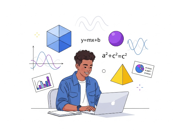 Student learning mathematics with interactive elements